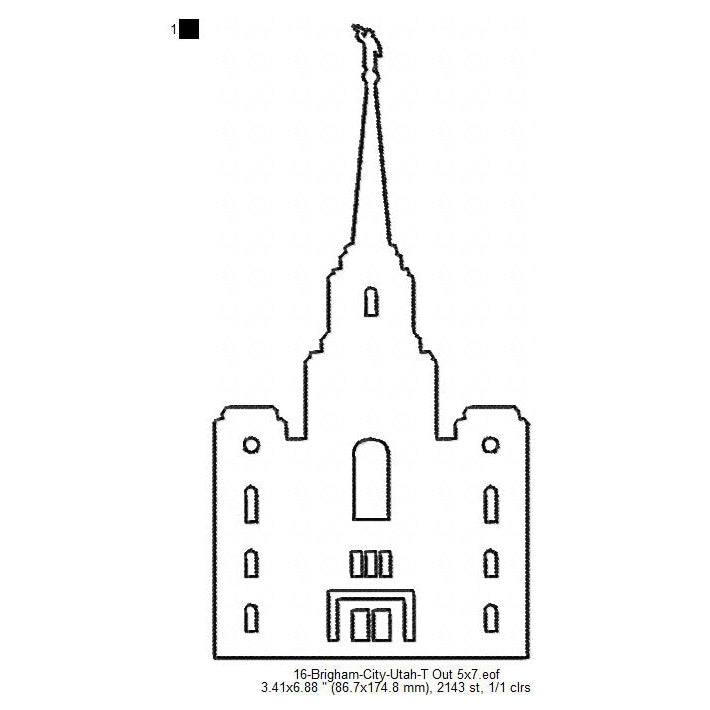 Brigham City Utah LDS Temple Outline Machine Embroidery Digitized Design Files