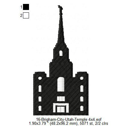 Brigham City Utah LDS Temple Silhouette Machine Embroidery Digitized Design Files