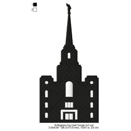 Brigham City Utah LDS Temple Silhouette Machine Embroidery Digitized Design Files