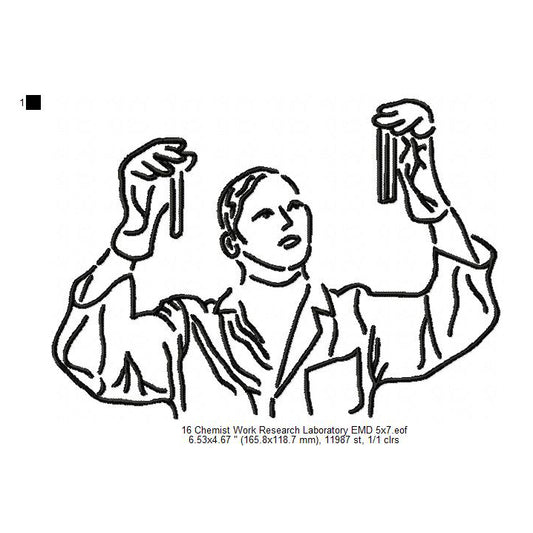 Chemist Laboratory Researcher Line Art Machine Embroidery Digitized Design Files