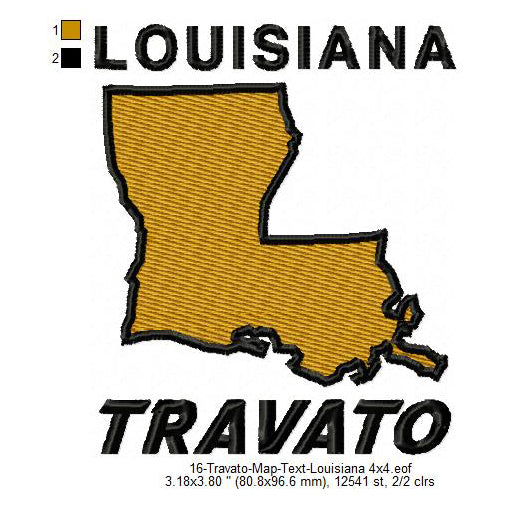 Travato Louisiana State Map Designs Machine Embroidery Digitized Design Files