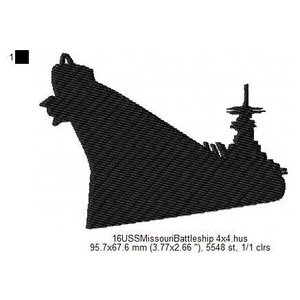 USS Missouri Battleship Silhouette Machine Embroidery Digitized Design Files