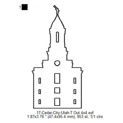 Cedar City Utah LDS Temple Outline Machine Embroidery Digitized Design Files