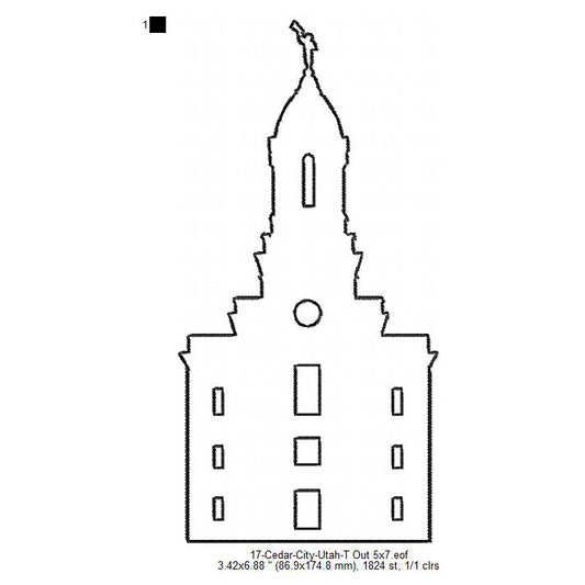 Cedar City Utah LDS Temple Outline Machine Embroidery Digitized Design Files