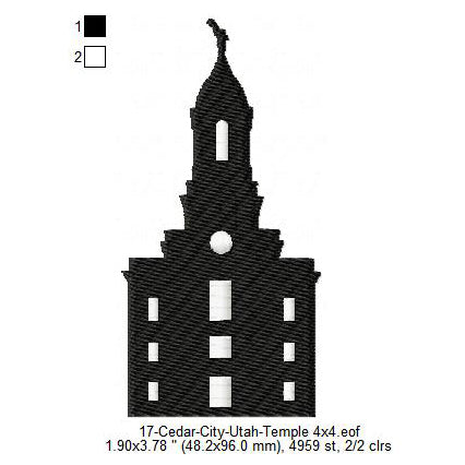 Cedar City Utah LDS Temple Silhouette Machine Embroidery Digitized Design Files