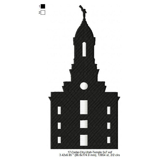 Cedar City Utah LDS Temple Silhouette Machine Embroidery Digitized Design Files