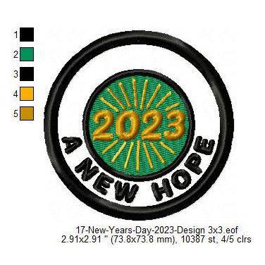 A New Hope 2023 New Year Wishing Merit Badge Machine Embroidery Digitized Design Files