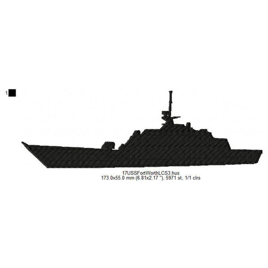 USS Fort Worth LCS-3 Silhouette Machine Embroidery Digitized Design Files