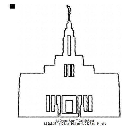 Draper Utah LDS Temple Outline Machine Embroidery Digitized Design Files