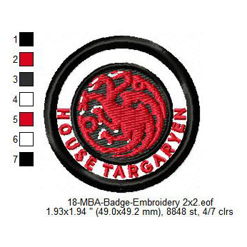 House Targaryen Game of Thrones Merit Adulting Badge Machine Embroidery Digitized Design Files