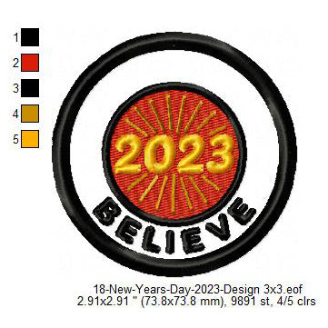 Believe 2023 New Year Wishing Merit Badge Machine Embroidery Digitized Design Files