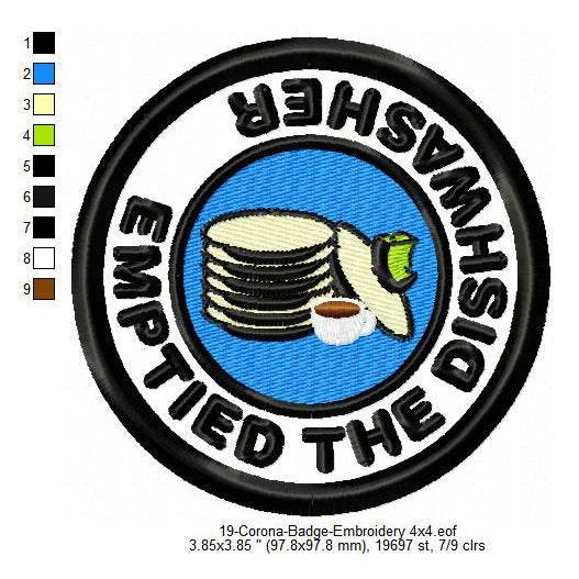 Emptied The Dishwasher Awareness Badge Machine Embroidery Digitized Design Files