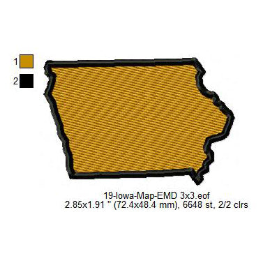 Iowa State Map Machine Embroidery Digitized Design Files