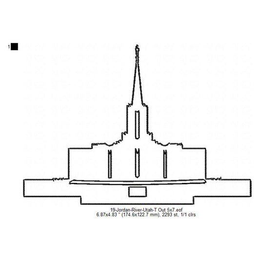 Jordan River Utah LDS Temple Outline Machine Embroidery Digitized Design Files