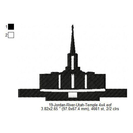 Jordan River Utah LDS Temple Silhouette Machine Embroidery Digitized Design Files