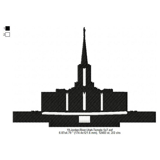 Jordan River Utah LDS Temple Silhouette Machine Embroidery Digitized Design Files