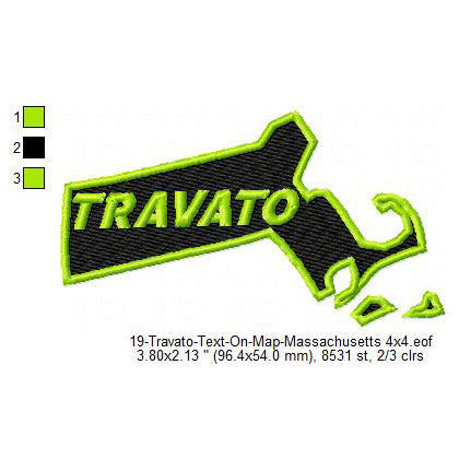 Travato Massachusetts State Map Designs Machine Embroidery Digitized Design Files