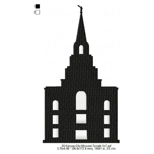 Kansas City Missouri LDS Temple Silhouette Machine Embroidery Digitized Design Files