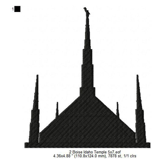 Boise Idaho LDS Temple Silhouette Machine Embroidery Digitized Design Files