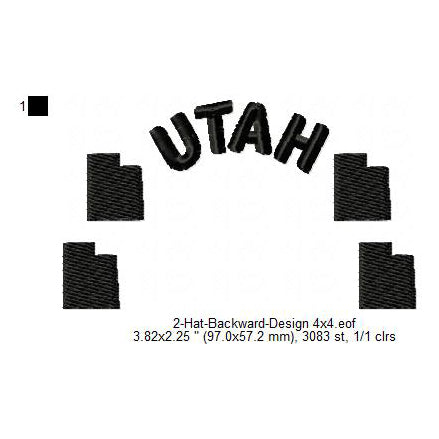 Utah Map Silhouette Hat Backward Machine Embroidery Digitized Design Files