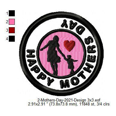 Happy Mothers Day Silhouette Merit Badge Machine Embroidery Digitized Design Files
