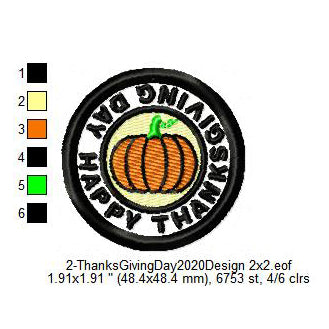 Happy Thanksgiving Day Pumpkin Merit Badge Machine Embroidery Digitized Design Files