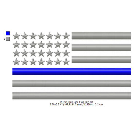 Thin Blue Line Flag Machine Embroidery Digitized Design Files