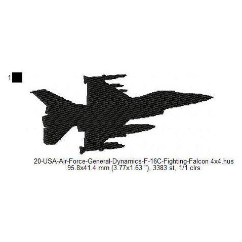 General Dynamics F-16C Fighting Falcon Aircraft Silhouette Machine Embroidery Digitized Design Files