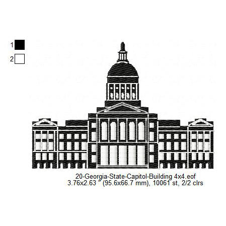 Georgia State Capitol Building Silhouette Machine Embroidery Digitized Design Files
