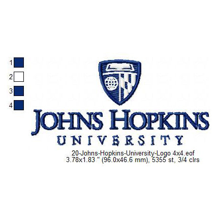 Johns Hopkins University Logo Machine Embroidery Digitized Design Files