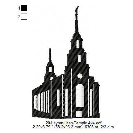 Layton Utah LDS Temple Silhouette Machine Embroidery Digitized Design Files