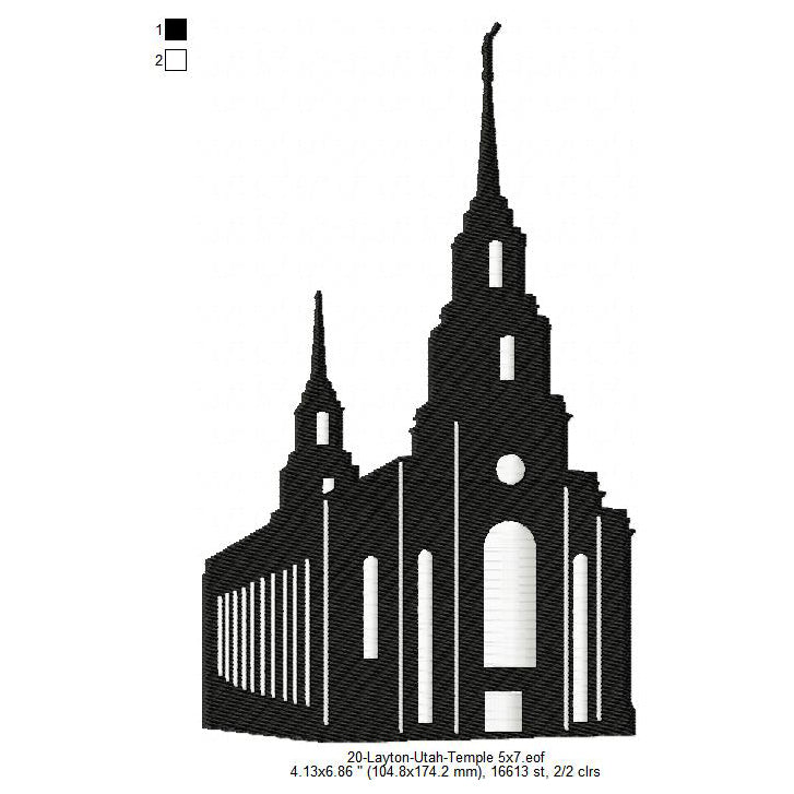 Layton Utah LDS Temple Silhouette Machine Embroidery Digitized Design Files