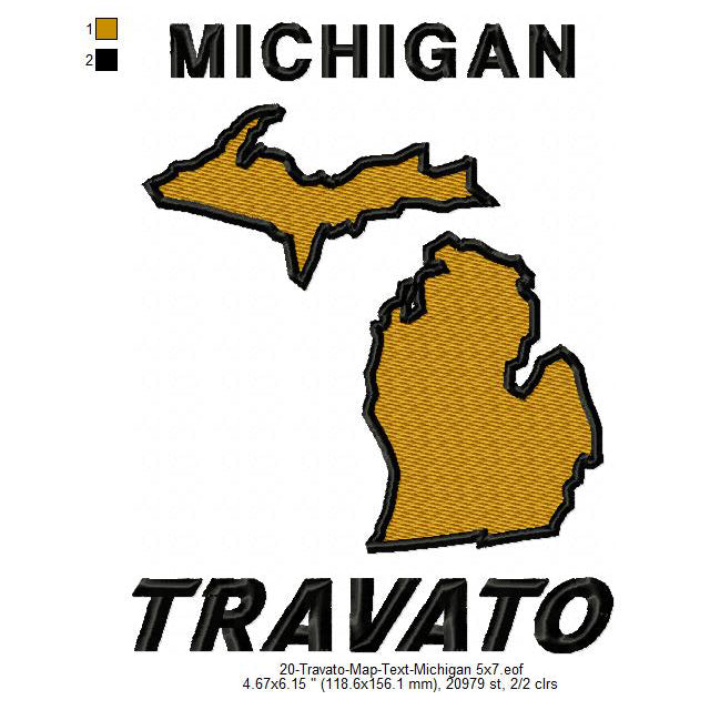Travato Michigan State Map Designs Machine Embroidery Digitized Design Files