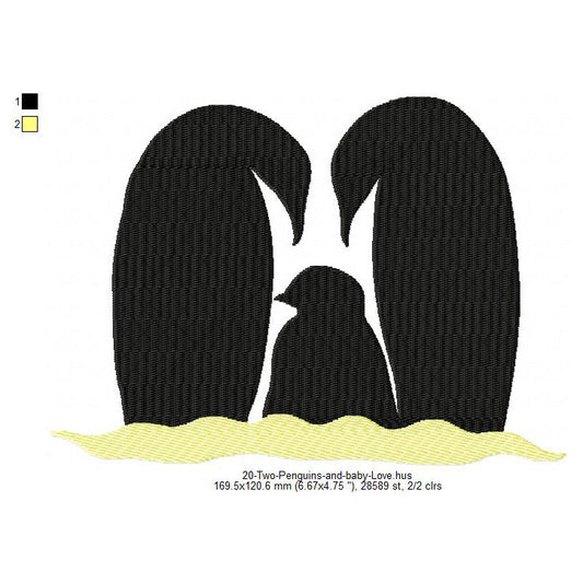 Penguins Family Love Silhouette Valentines Day Machine Embroidery Digitized Design Files