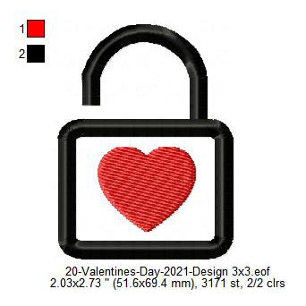 Heart Love Lock Symbol Valentines Day Machine Embroidery Digitized Design Files