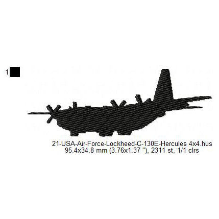 Lockheed C-130E Hercules Aircraft Silhouette Machine Embroidery Digitized Design Files
