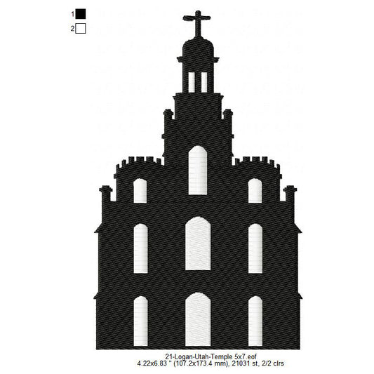 Logan Utah LDS Temple Silhouette Machine Embroidery Digitized Design Files