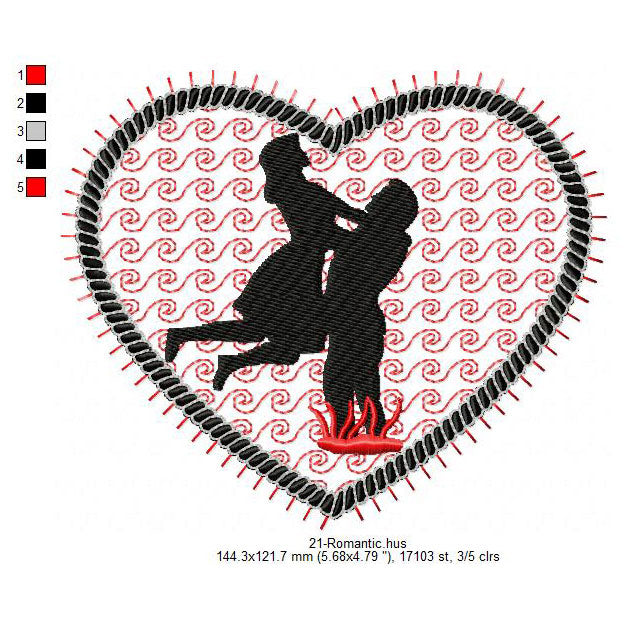 Romantic Couple Swirl Love Valentines Day Machine Embroidery Digitized Design Files