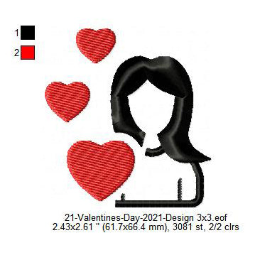 Heart Love Women Symbol Silhouette Valentines Day Machine Embroidery Digitized Design Files