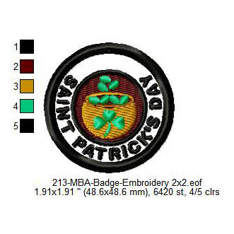Saint Patrick's Day Irish Leprechaun Pot Merit Adulting Badge Machine Embroidery Digitized Design Files
