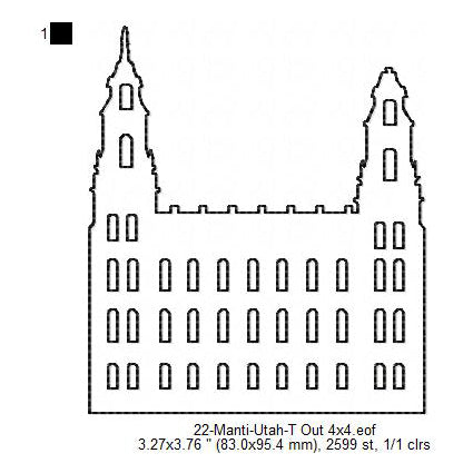 Manti Utah LDS Temple Outline Machine Embroidery Digitized Design Files