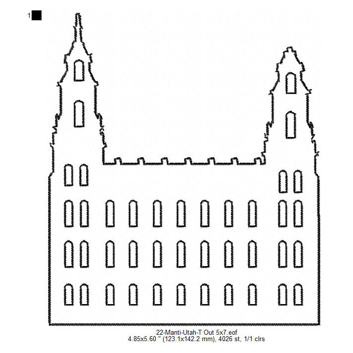 Manti Utah LDS Temple Outline Machine Embroidery Digitized Design Files