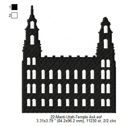 Manti Utah LDS Temple Silhouette Machine Embroidery Digitized Design Files