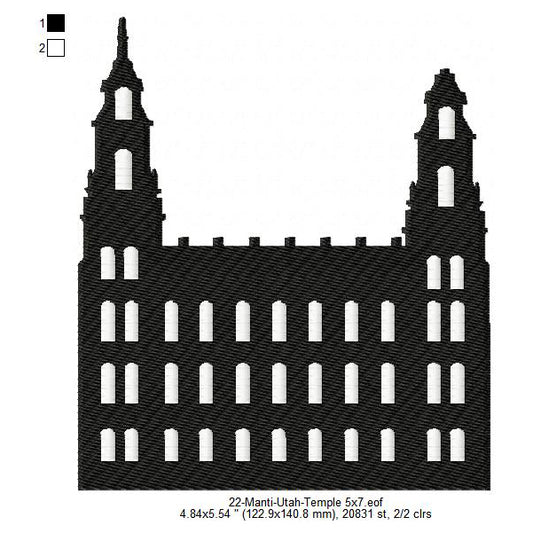 Manti Utah LDS Temple Silhouette Machine Embroidery Digitized Design Files