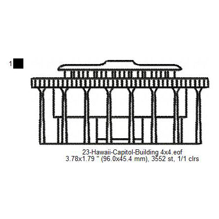 Hawaii Capitol Building Silhouette Machine Embroidery Digitized Design Files