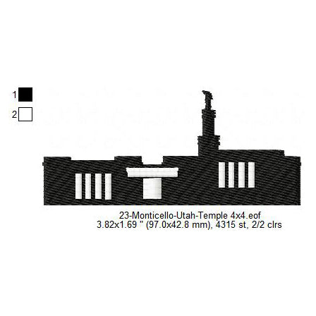 Monticello Utah LDS Temple Silhouette Machine Embroidery Digitized Design Files