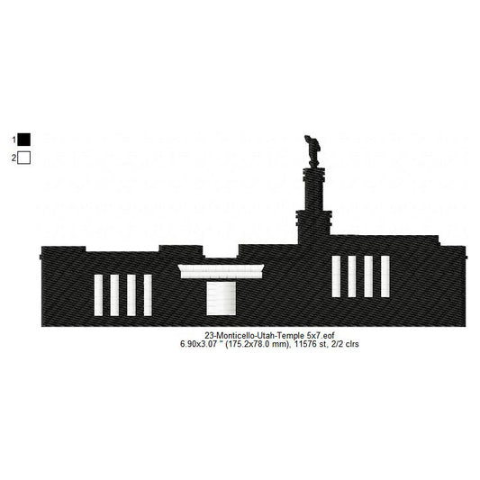 Monticello Utah LDS Temple Silhouette Machine Embroidery Digitized Design Files