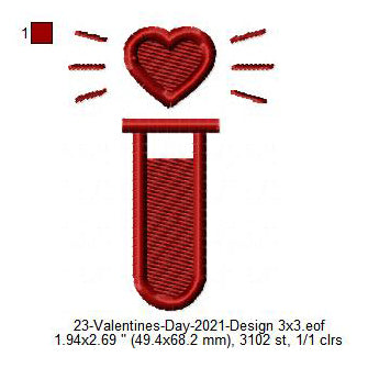Test Tube Love Symbol Valentines Day Machine Embroidery Digitized Design Files