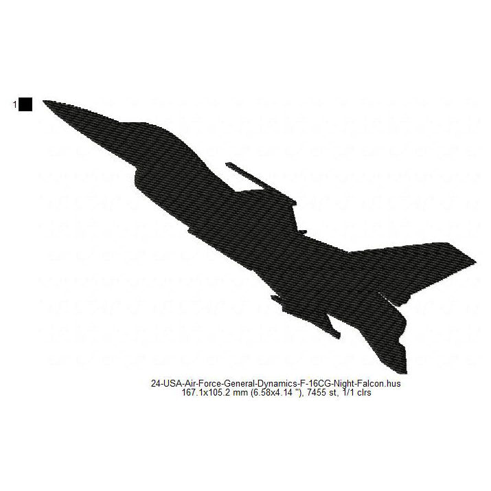 General Dynamics F-16CG Night Falcon Aircraft Silhouette Machine Embroidery Digitized Design Files