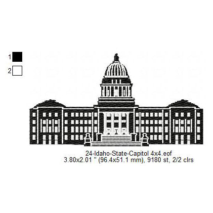 Idaho State Capitol Building Silhouette Machine Embroidery Digitized Design Files